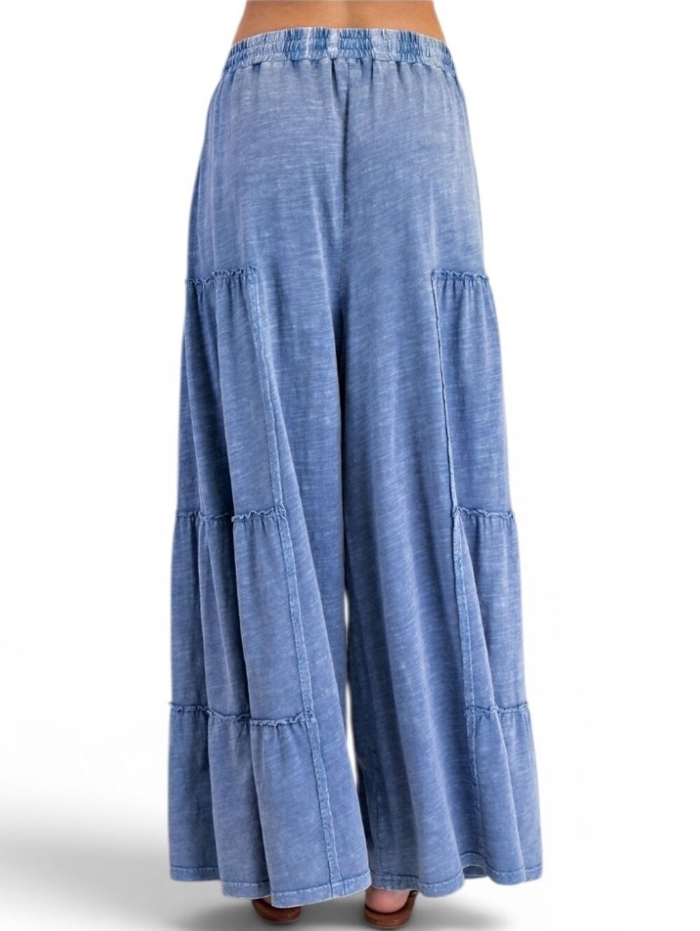 Easel Mineral Washed Tiered Pants Washed Denim Blue New - Picture 5 of 7